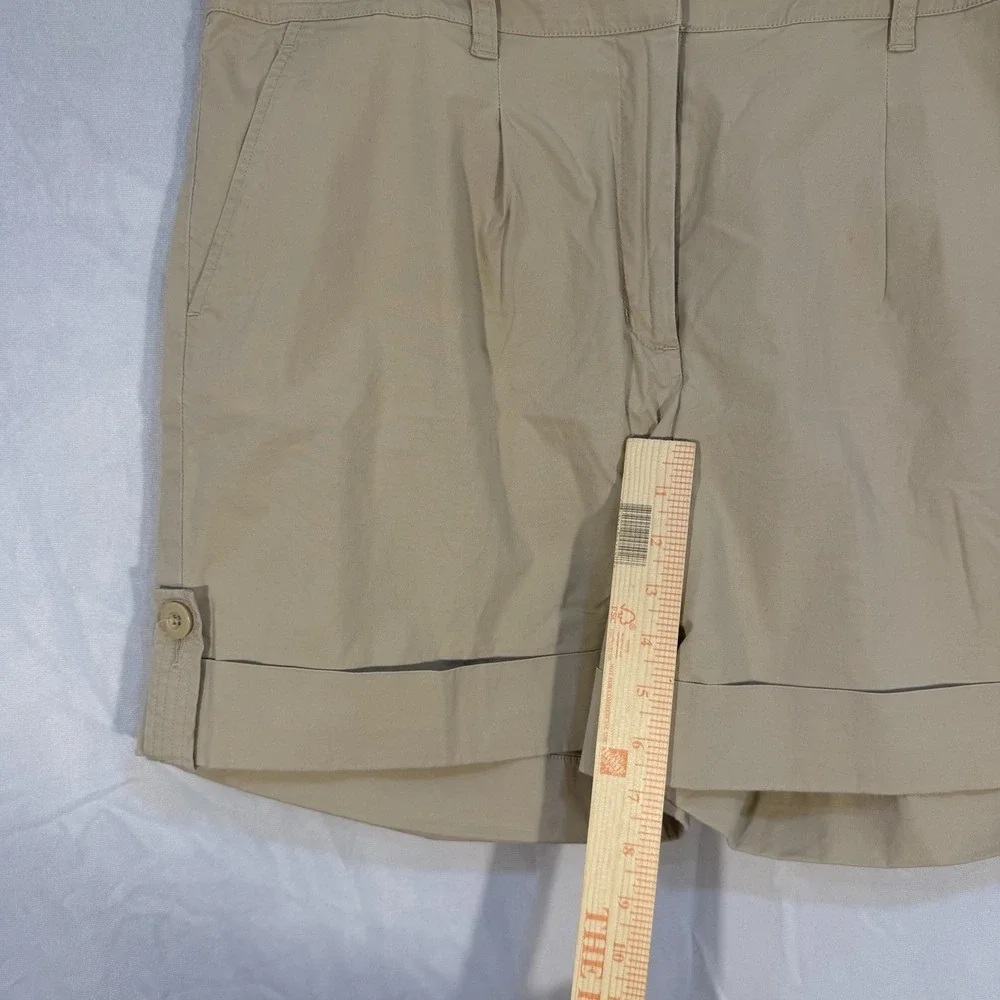Talbots Women's Safari Shorts Beige 16 Stretch Cuffed Buttons Flat Front Summer‎
